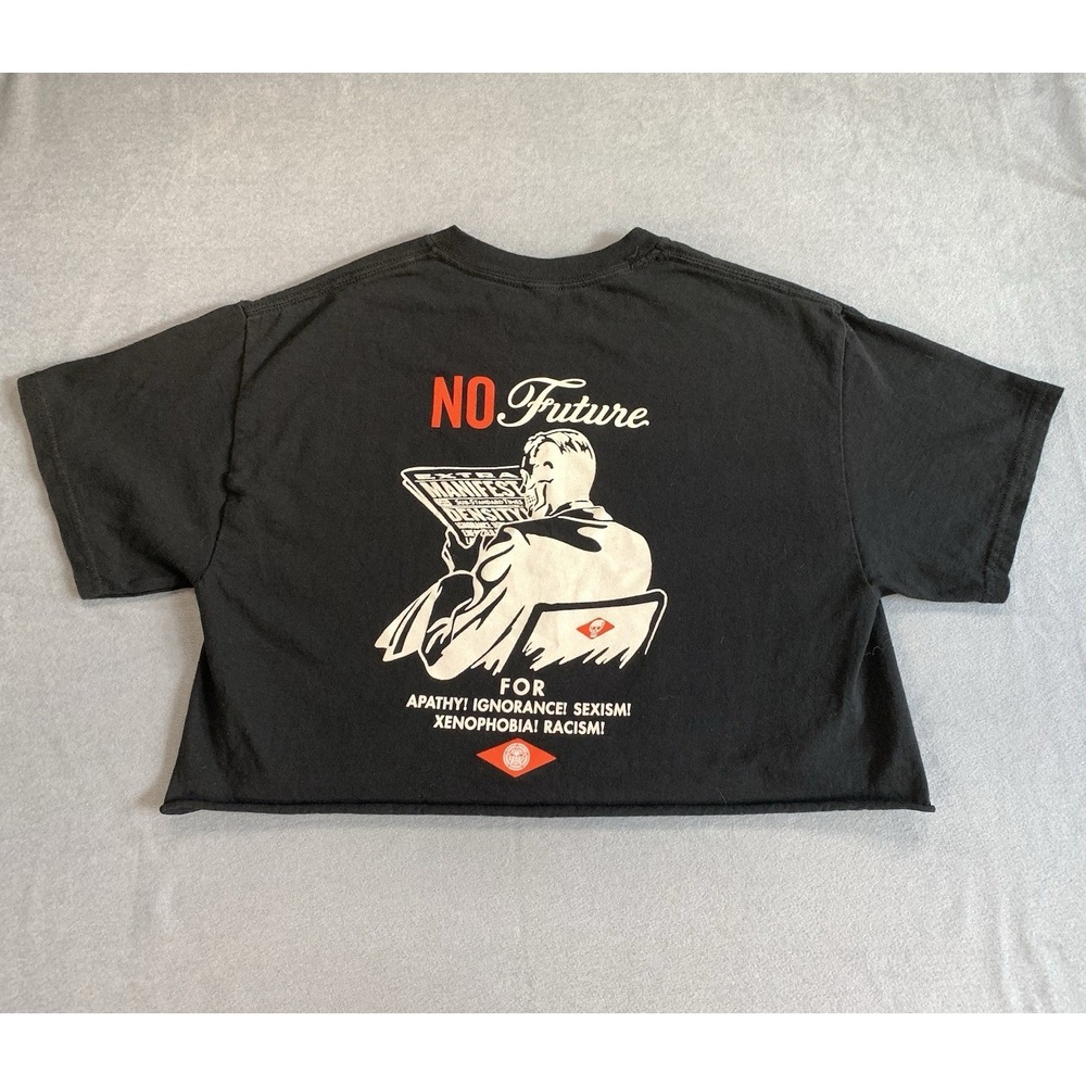 Obey Shirt Adult Medium NO FUTURE Black Short Sleeve BLACK Cut Off - Medium